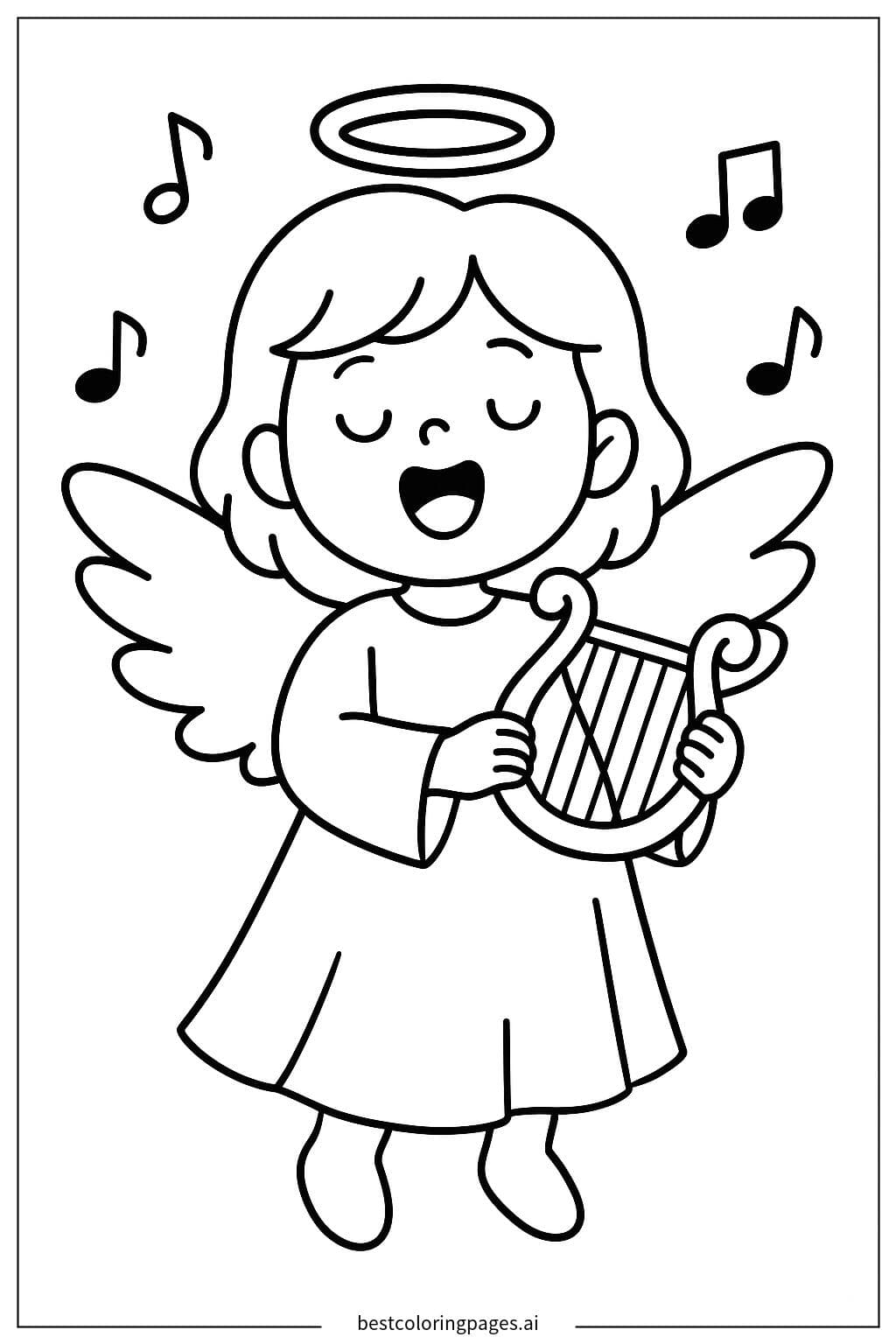 Anjo cantando com uma harpa