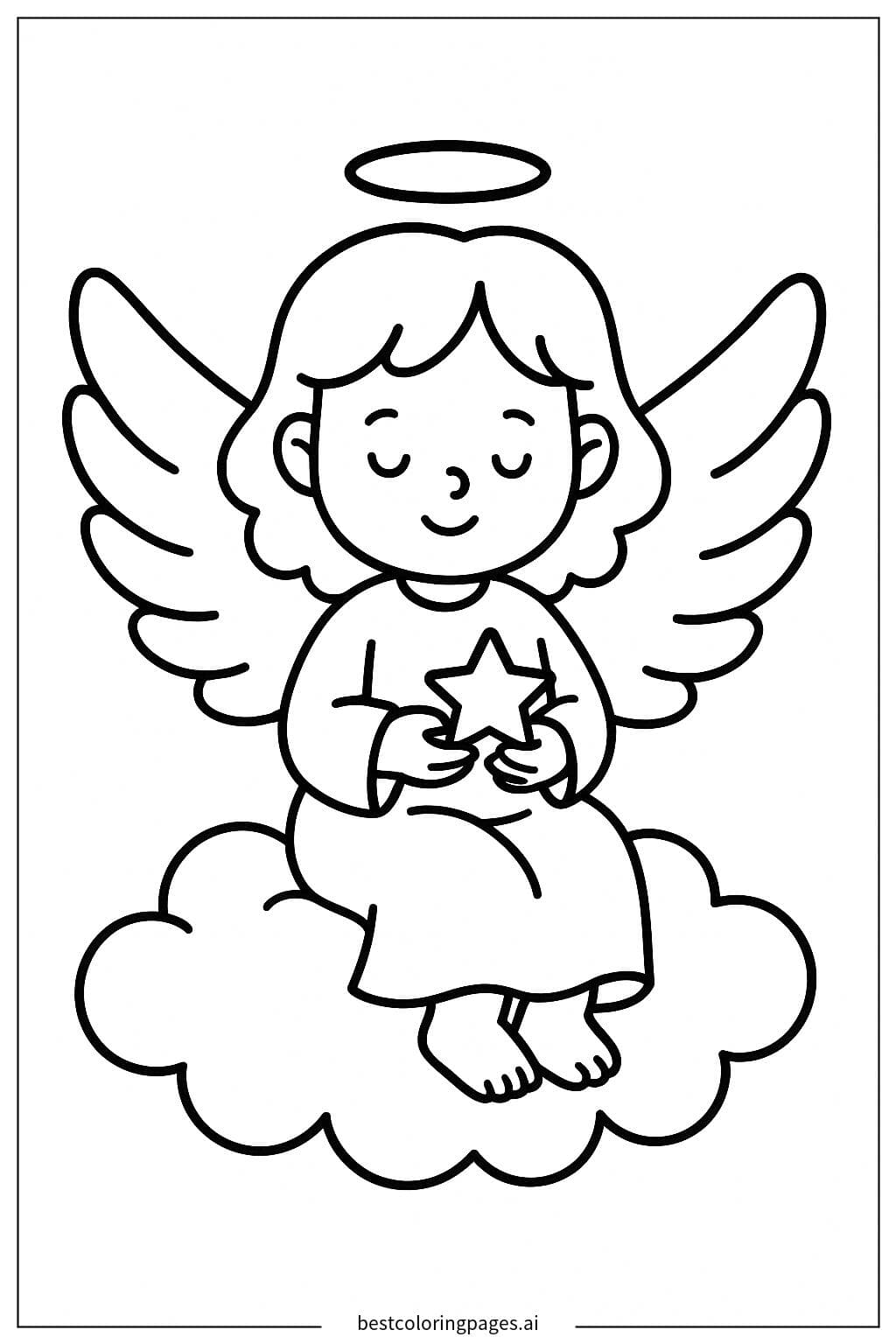 Anjo com asas sentado em uma nuvem