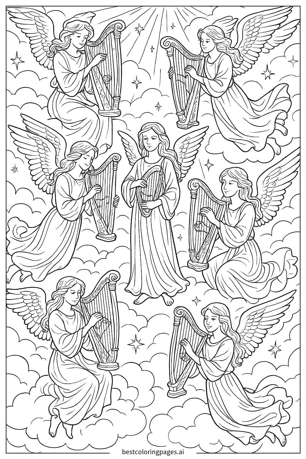 Anjos Tocando Harpas no Céu