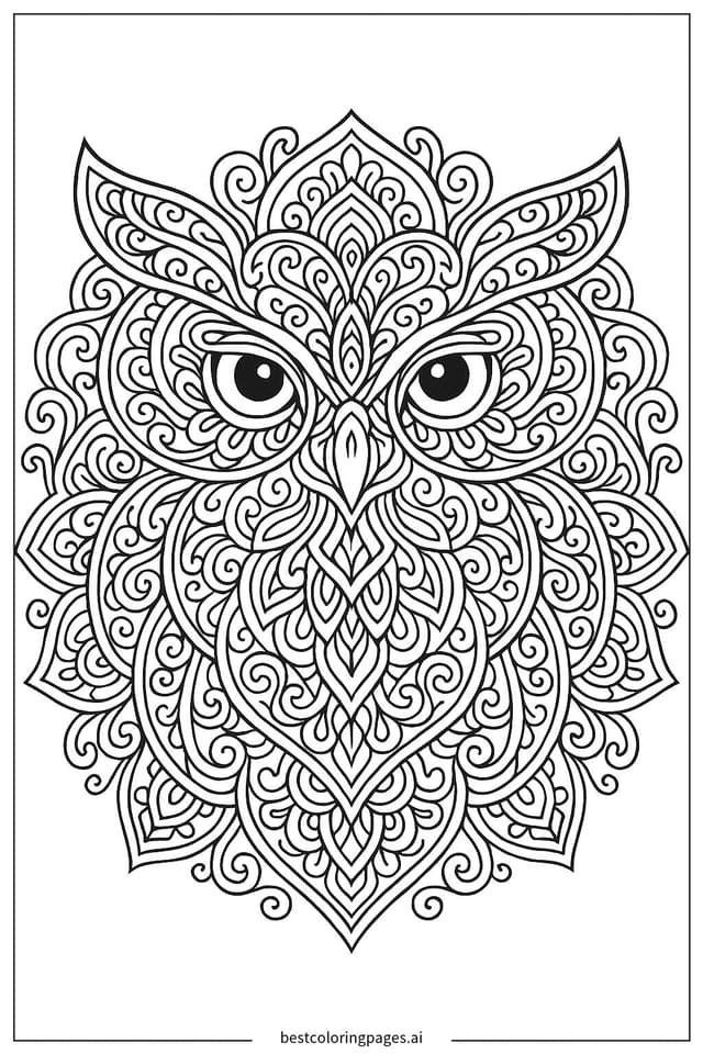 Owl Mandala Art Coloring Page