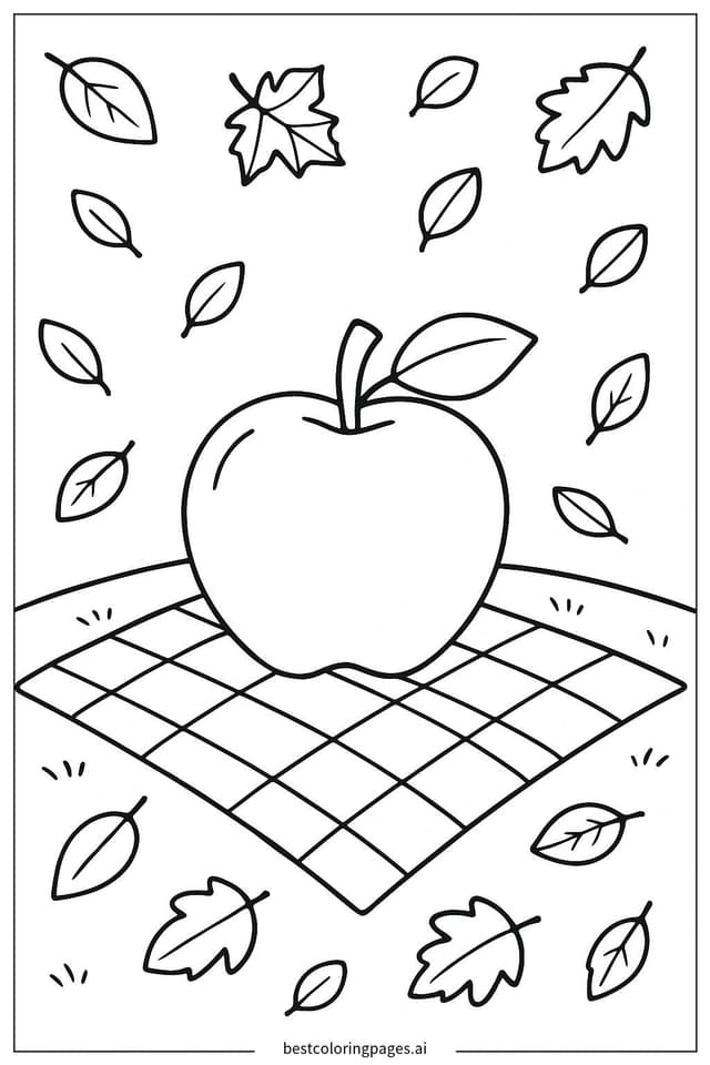Apfel auf Picknickdecke Ausmalbilder