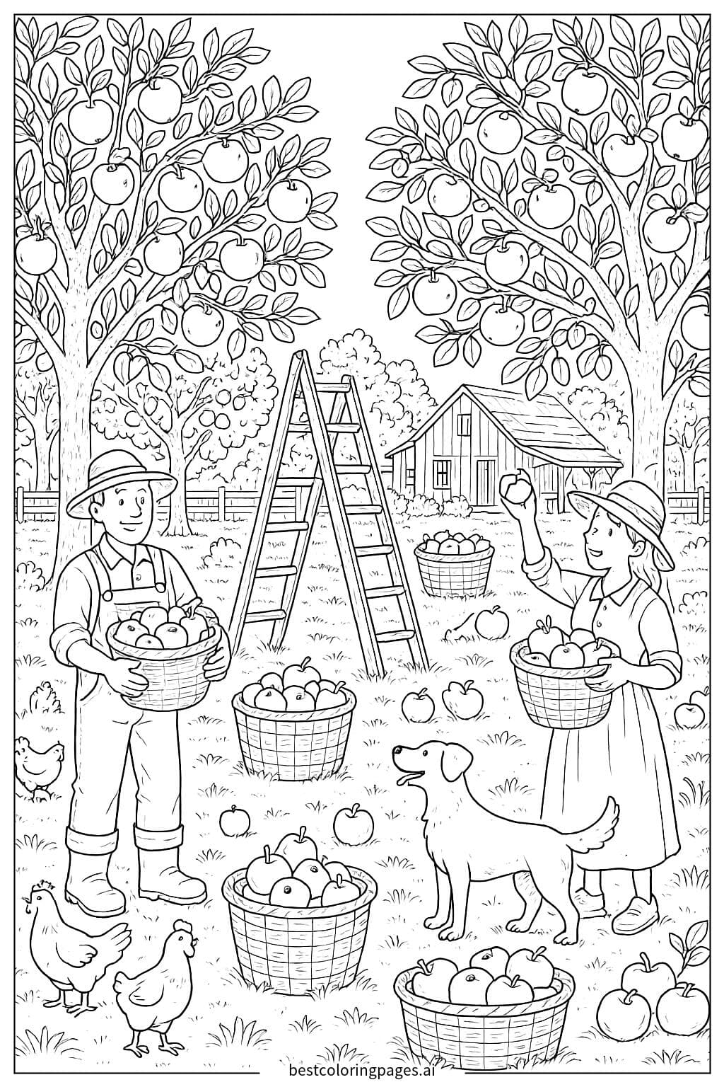 Apple Orchard with Farmers