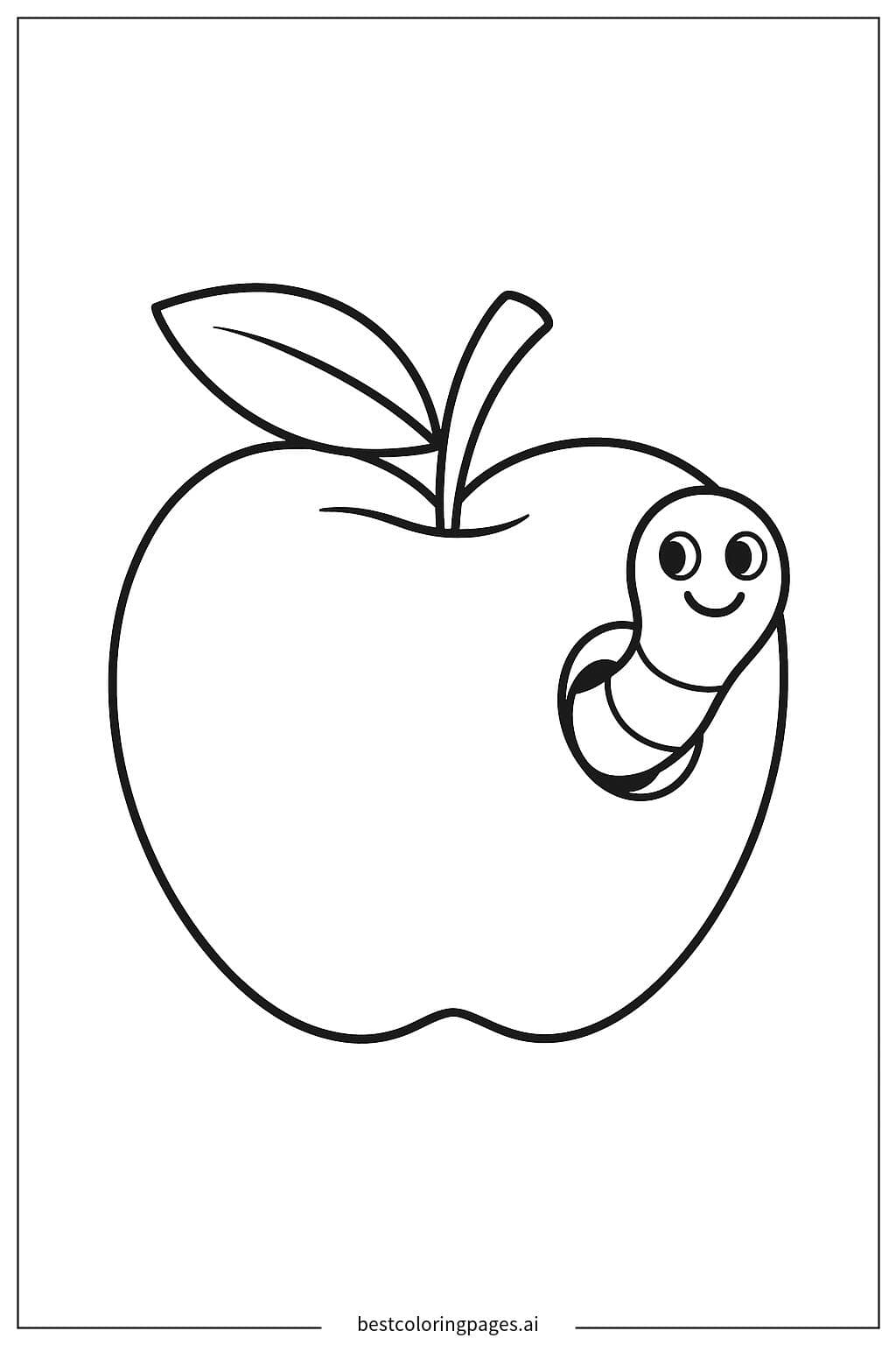 Manzana con un gusano asomándose