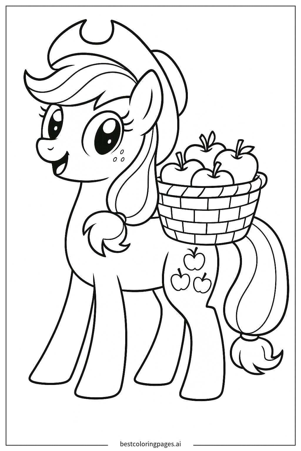 Applejack Carrying a Basket of Apples Coloring Page