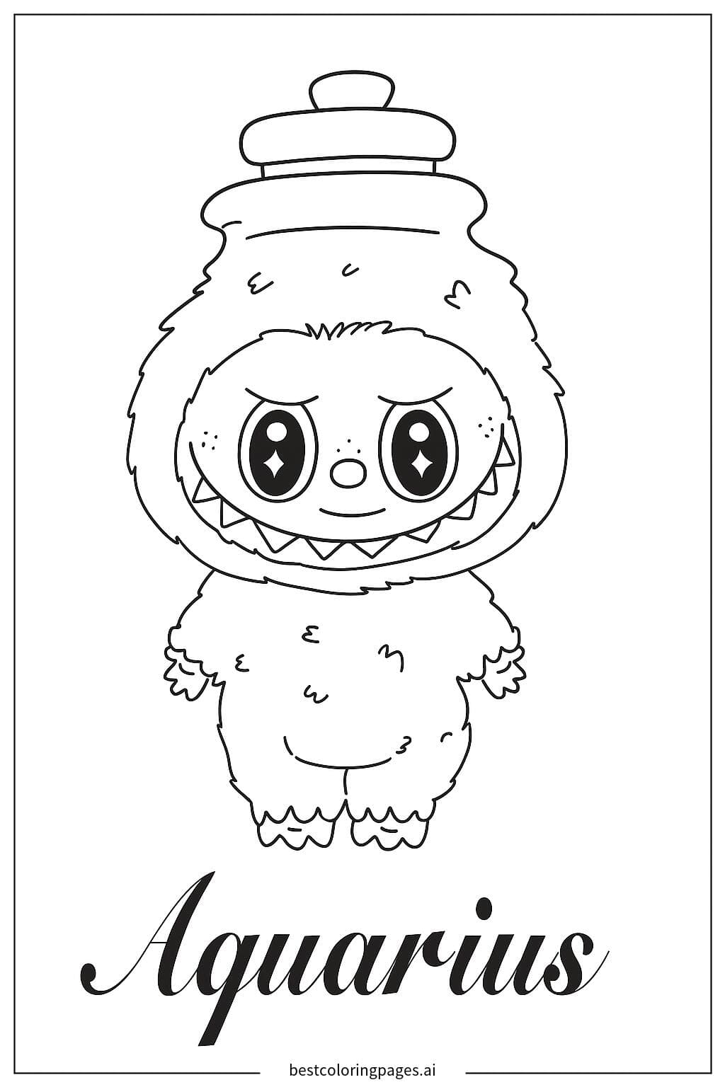 Aquarius Character Coloring Page Featuring Labubu
