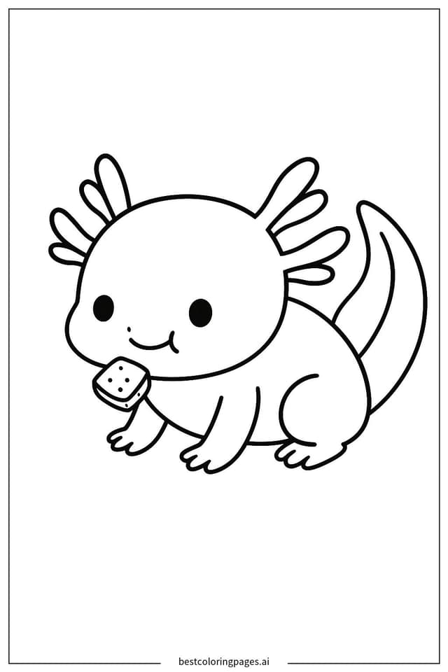 Axolotl Enjoying a Snack Coloring Page