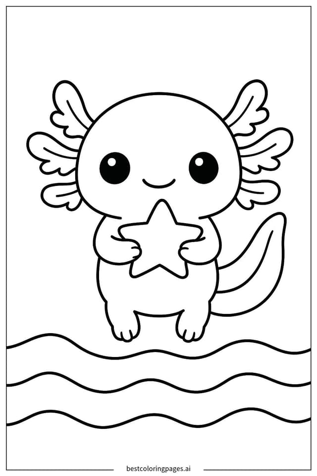 Axolotl Holding a Star Coloring Page
