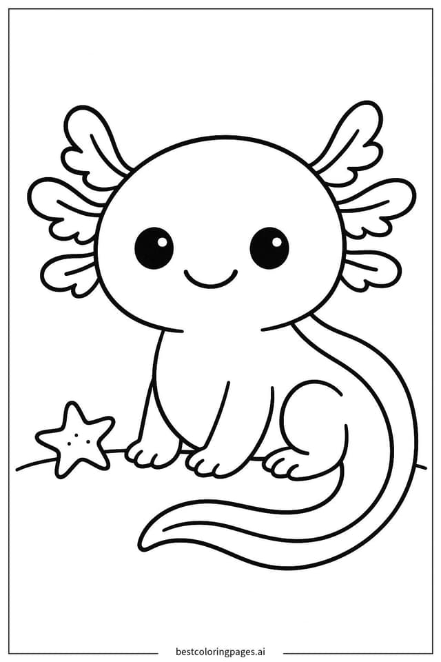 Axolotl Looking at a Tiny Starfish Coloring Pages