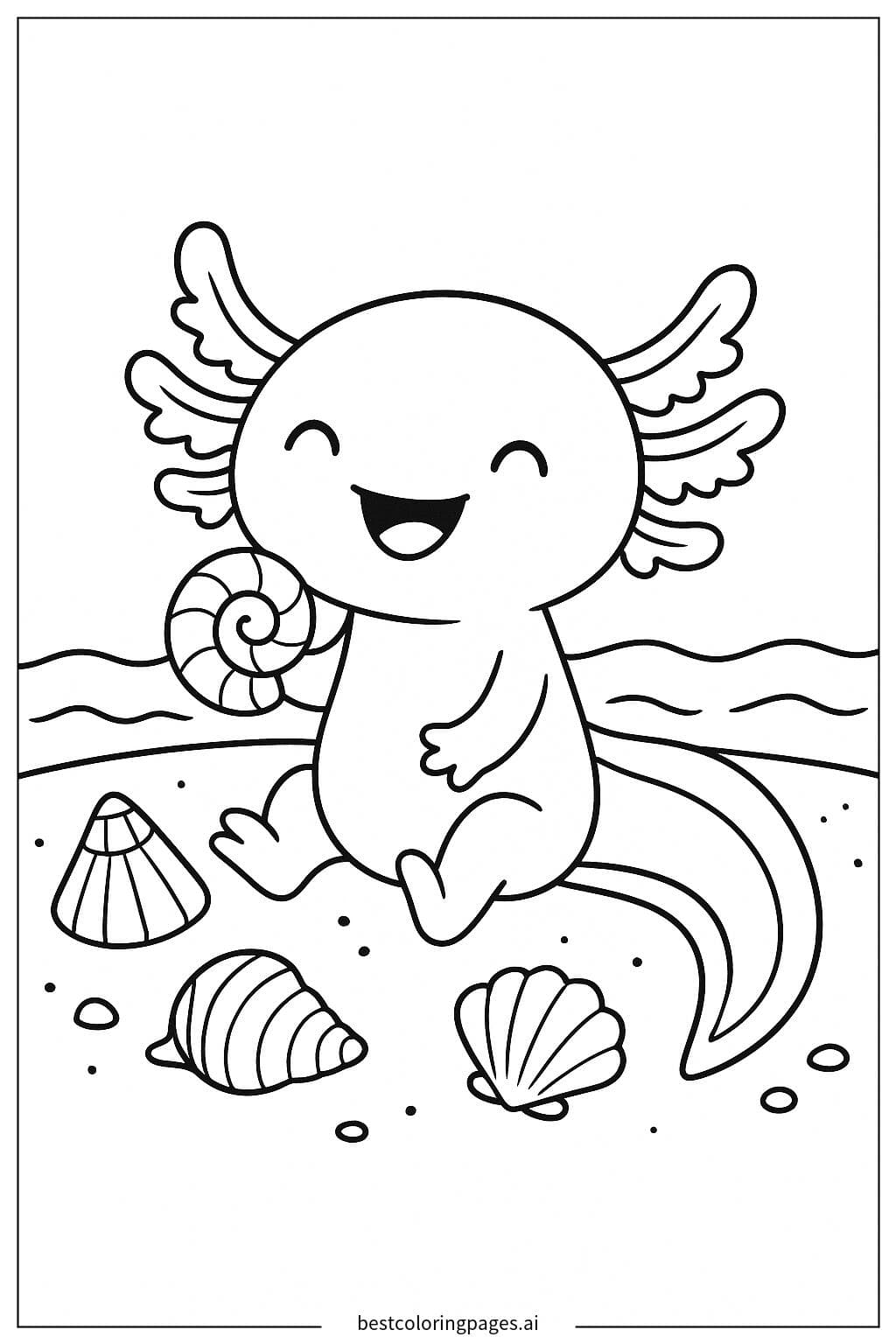 Axolotl Enjoying Seashells