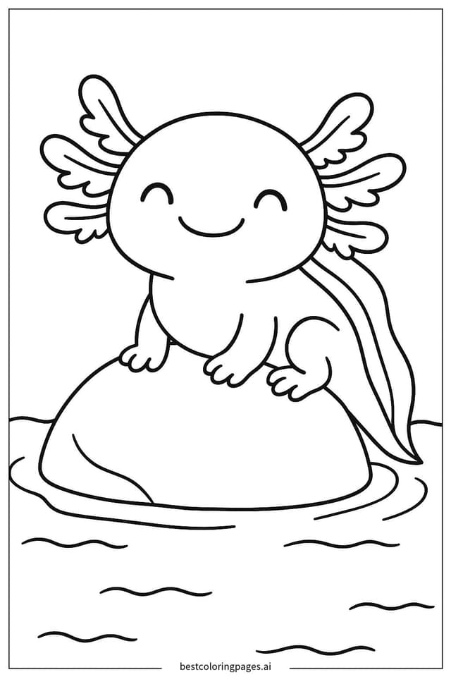 Axolotl Relaxing on a Rock Coloring Pages