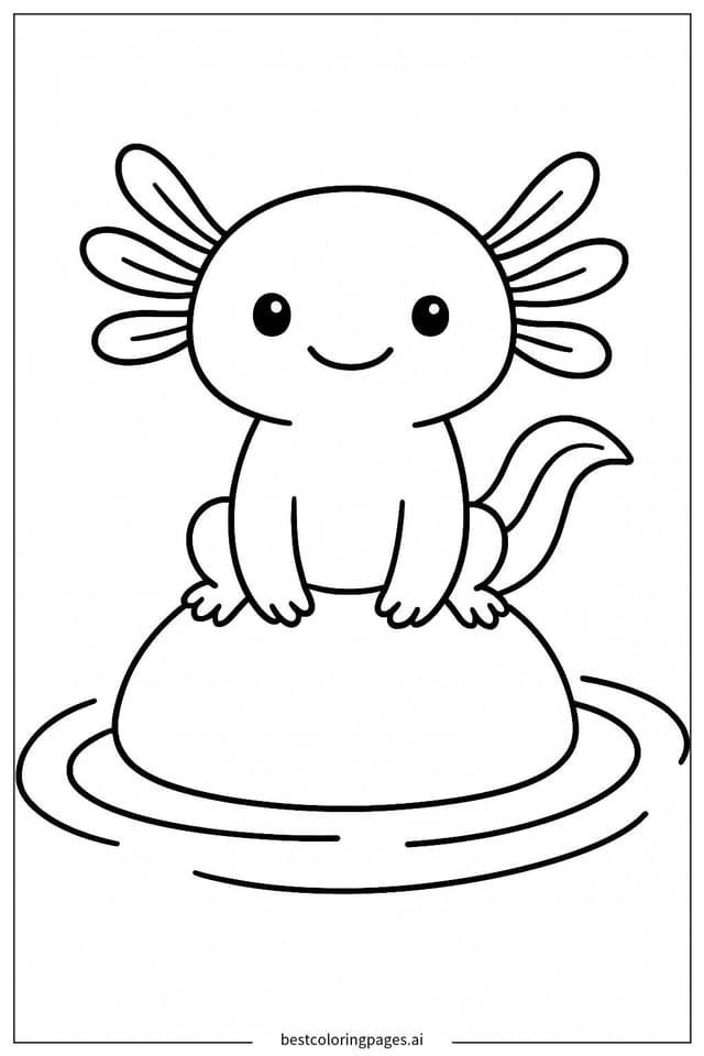 Cute Axolotl Sitting on a Rock Coloring Pages