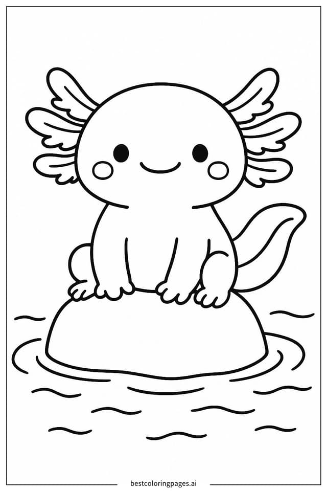 Adorable Axolotl Sitting on a Rock Coloring Pages