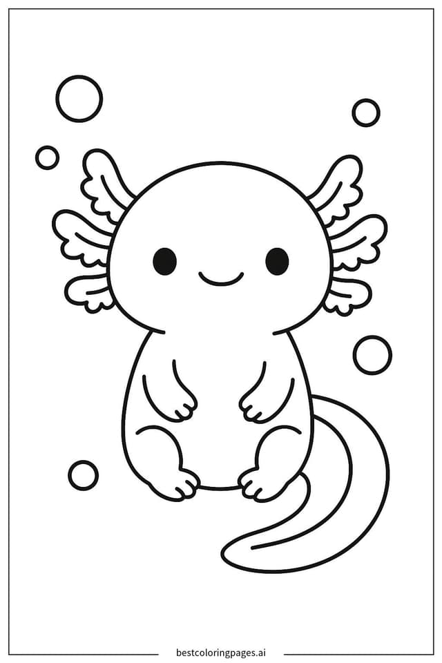 Cute Axolotl Sitting Coloring Pages