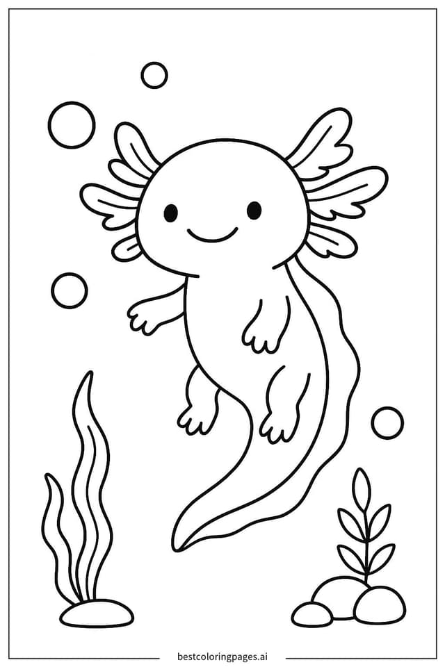 Smiling Axolotl Underwater Coloring Pages