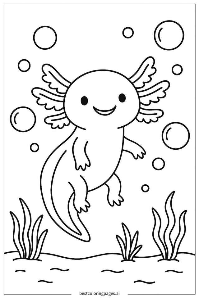 Axolotl Smiling with Bubbles Coloring Pages