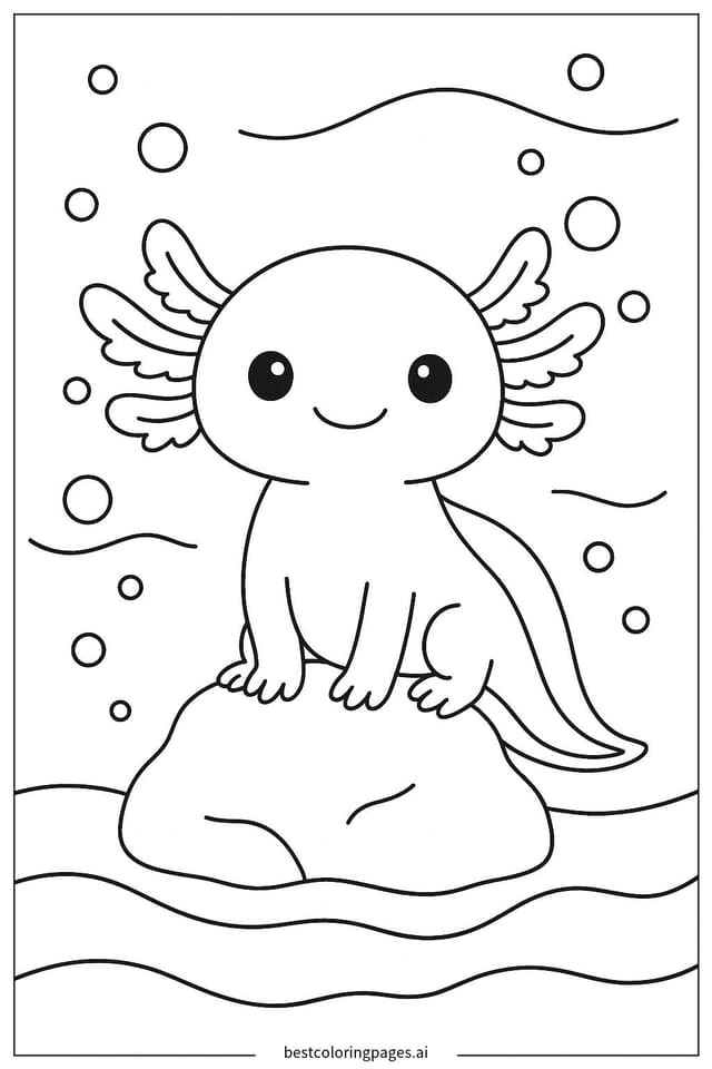 Axolotl on a Rock Coloring Pages