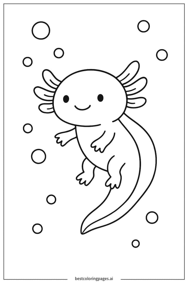 Axolotl Swimming with Bubbles Coloring Pages