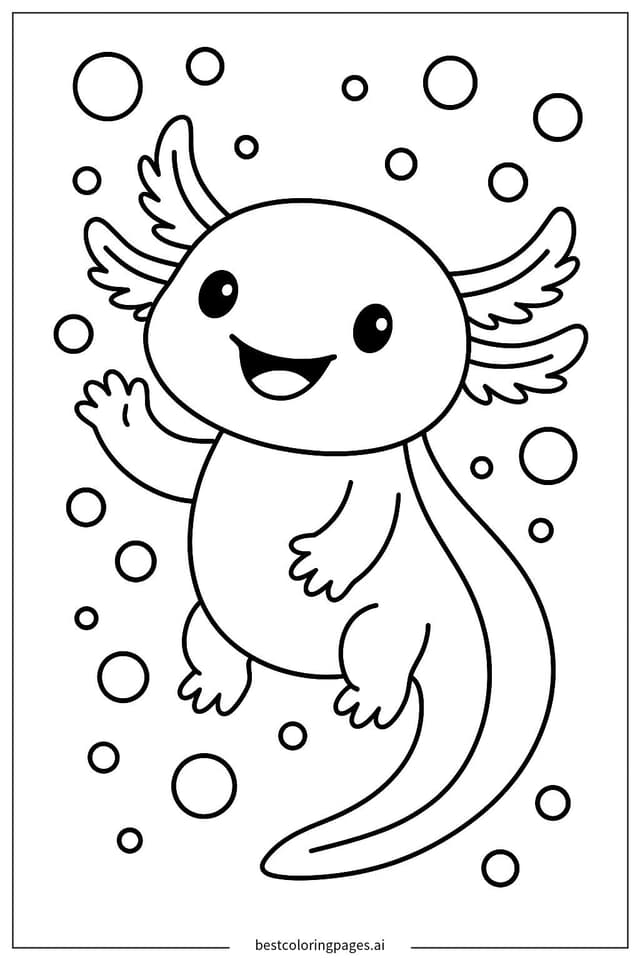 Adorable Axolotl Waving Its Tiny Hand Coloring Pages