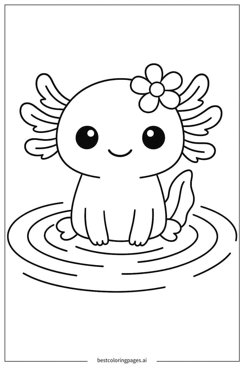 頭戴花朵的美人魚娃娃魚著色圖