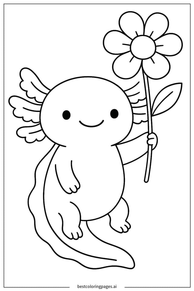 Adorable Axolotl Holding a Flower Coloring Pages