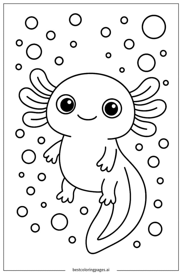 Adorable Axolotl with Bubbles Coloring Pages