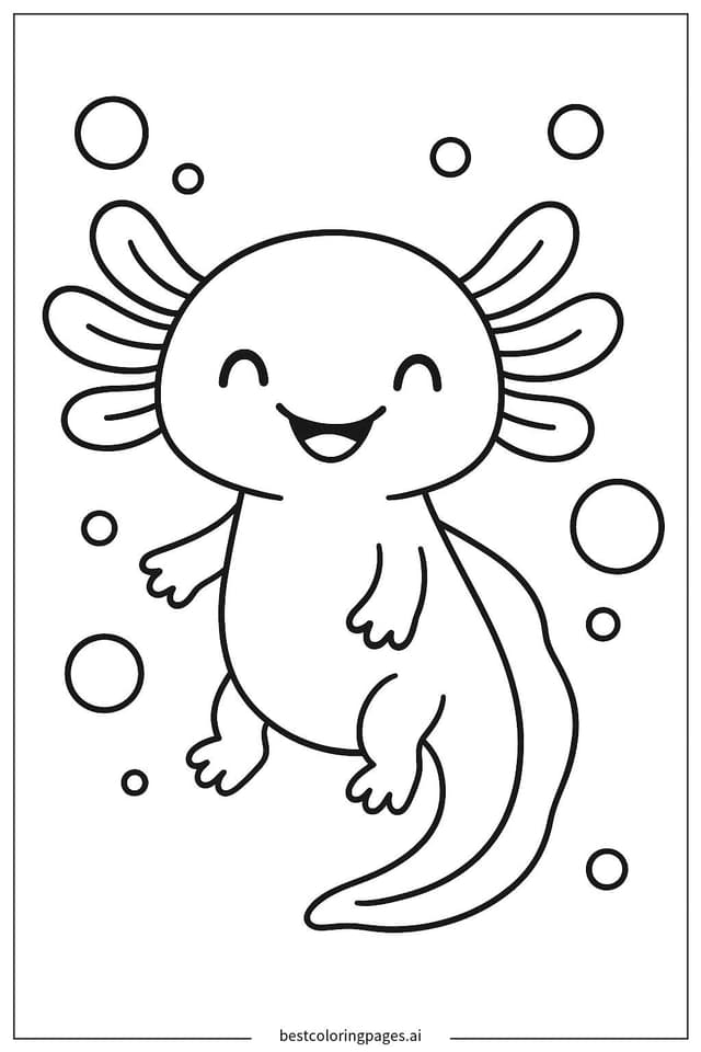 Axolotl with Simple Bubbles Coloring Pages