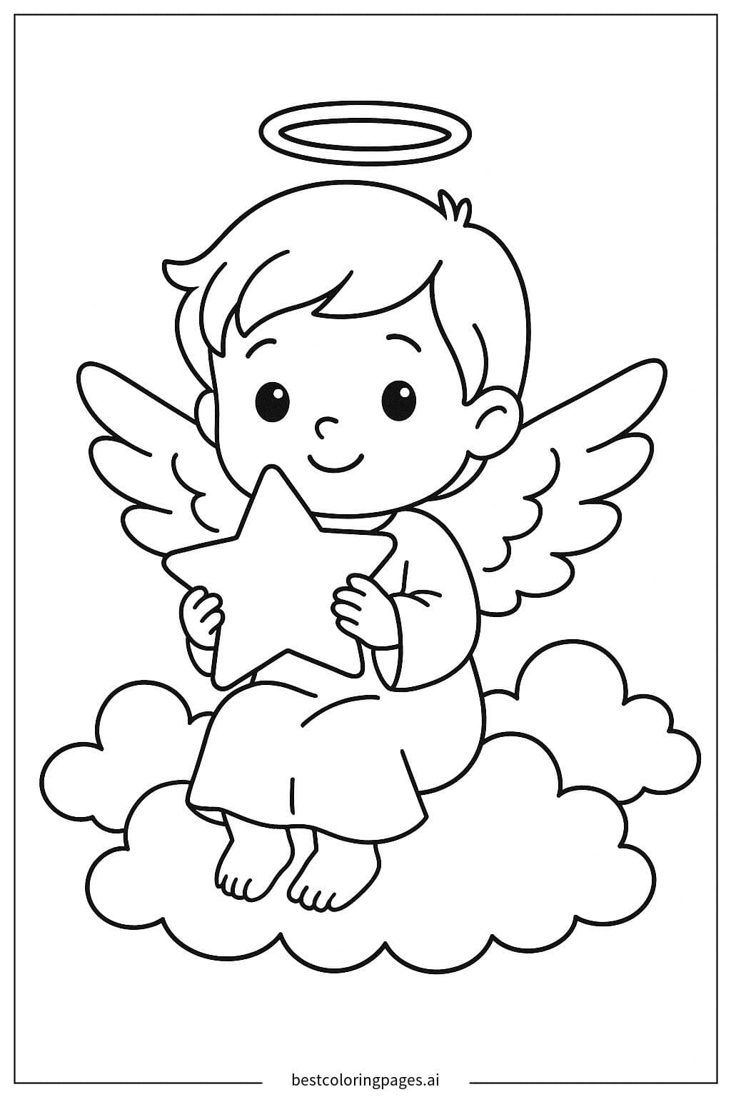Baby Angel Holding a Star Coloring Page