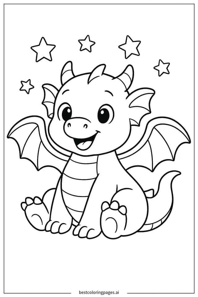 Adorable Baby Dragon Sitting Coloring Page