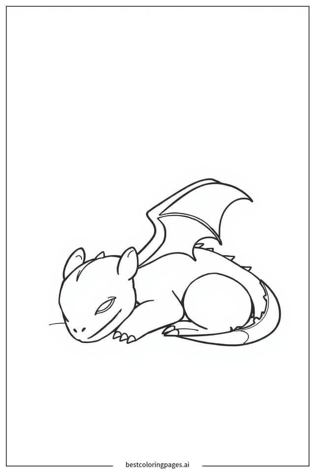 Baby Dragon Sleeping Peacefully Coloring Page