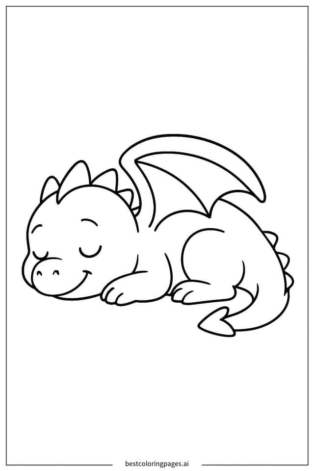 Adorable Baby Dragon Sleeping Coloring Page