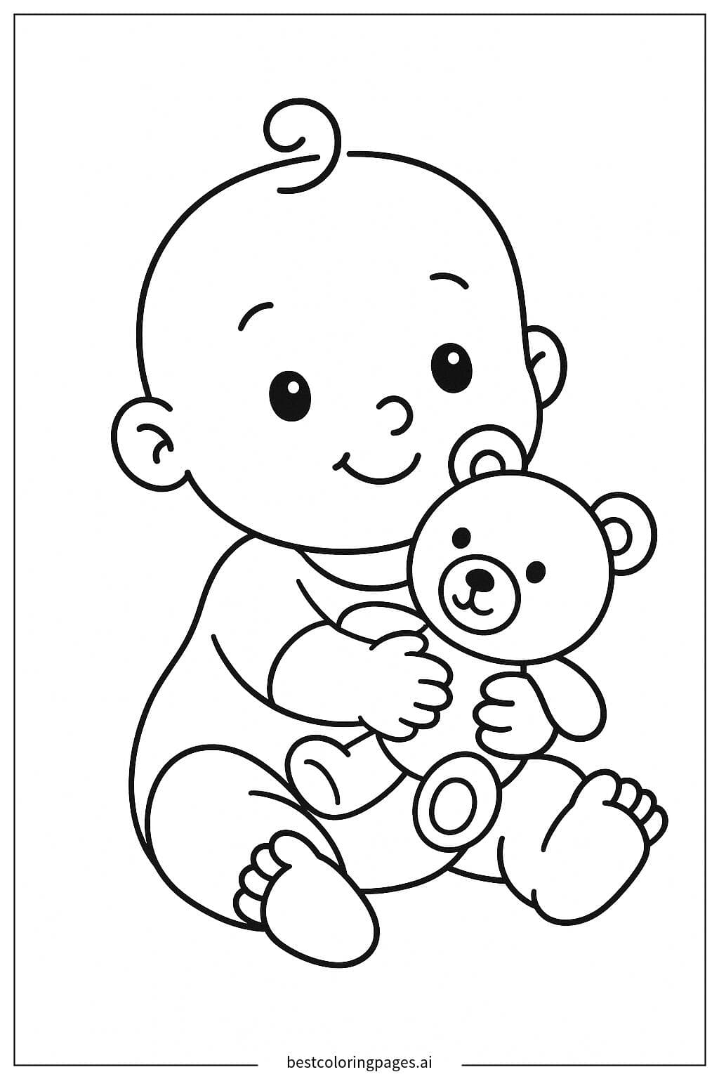 Baby Cuddling a Teddy Bear