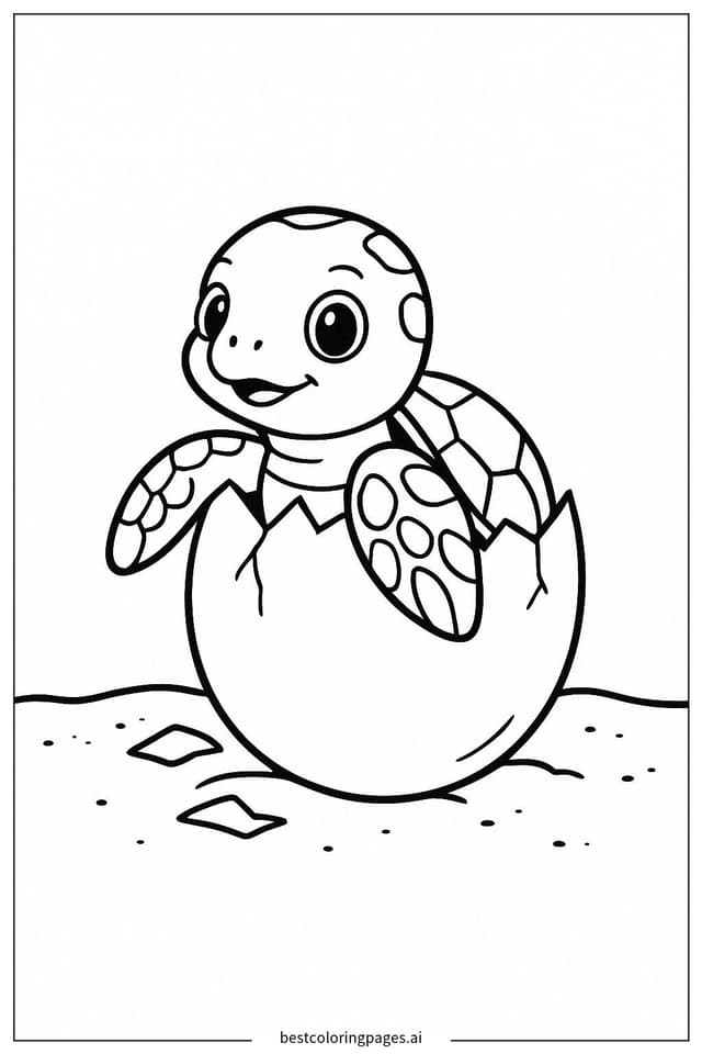 Coloriage Bébé tortue de mer sortant de son œuf