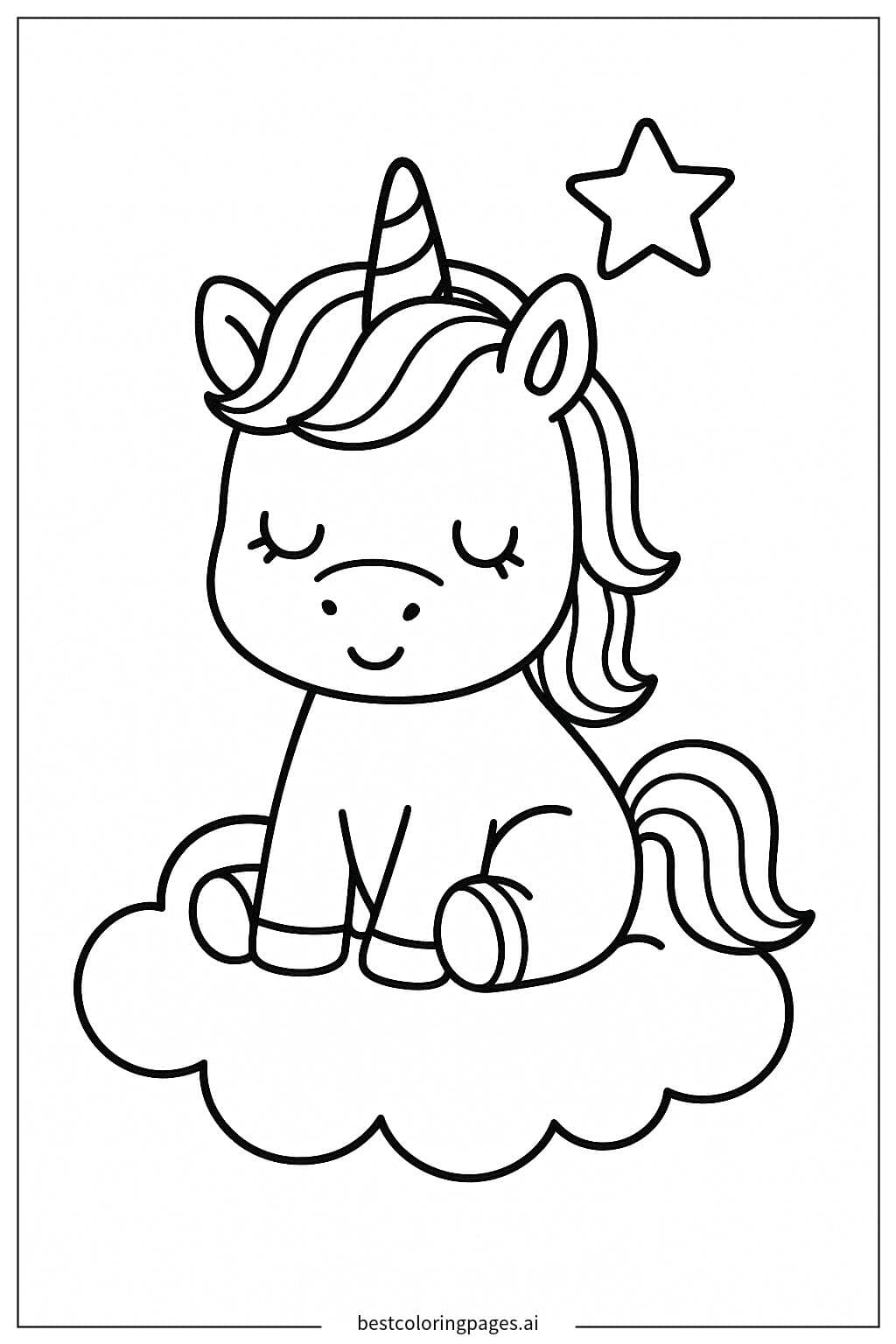 Bebé unicornio sentado en una nube
