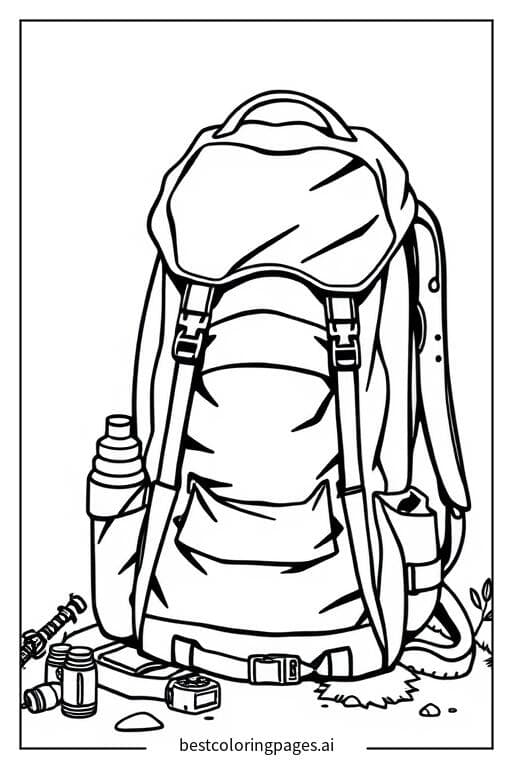 Adventurous Camping Backpack Coloring Page