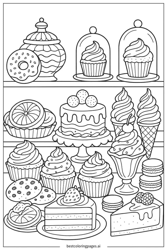 Disegni di Esposizione di Pasticceria da Colorare