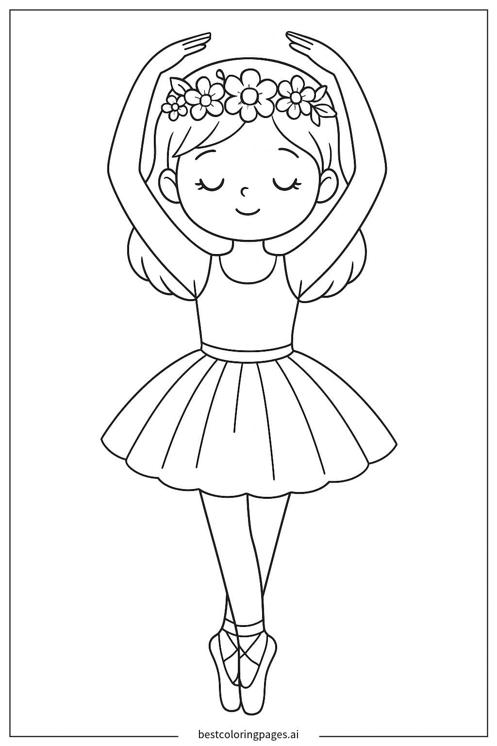 Dibujos de Bailarina con Corona de Flores para Colorear