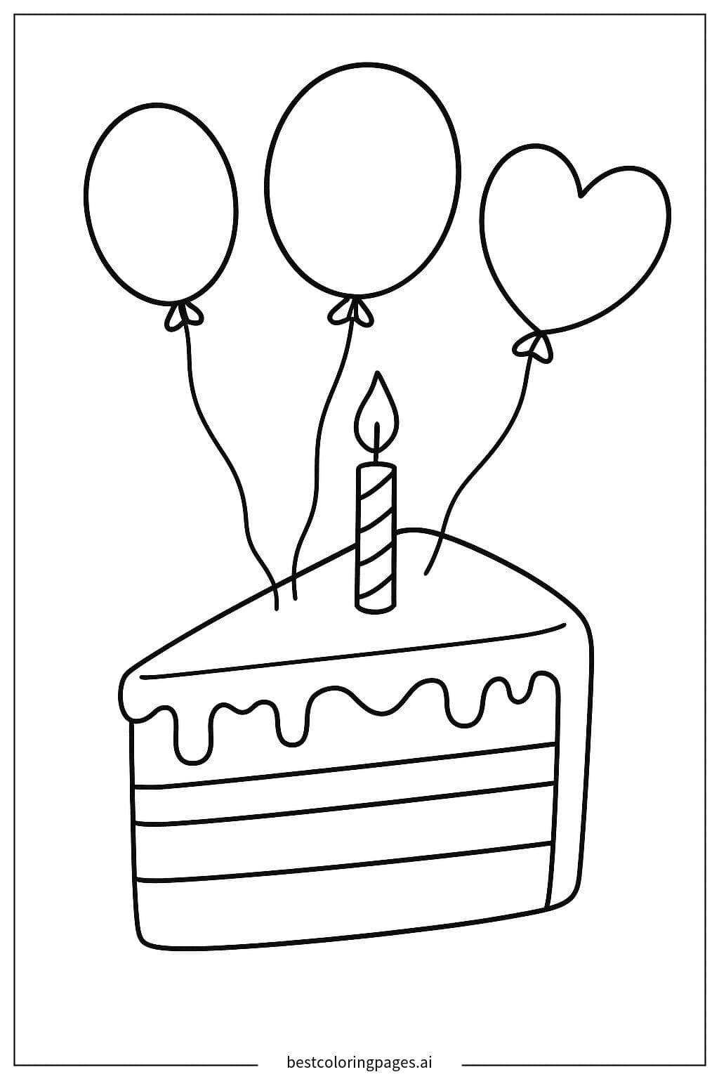 Balloon and Cake Coloring Page