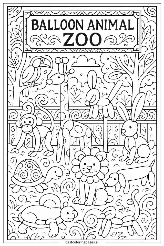 Dibujos de Zoológico de Animales de Globos para Colorear