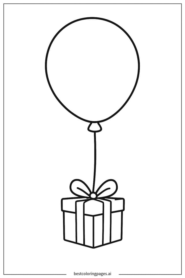 Dibujos de Globo atado a una caja de regalo para Colorear