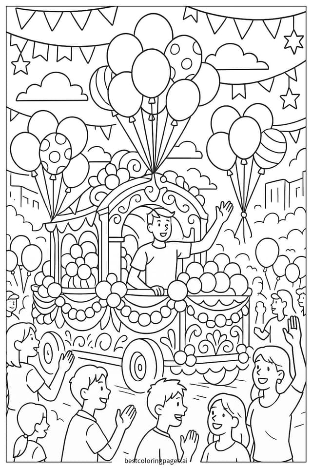 Dibujos de Globos en un Desfile Festivo para Colorear