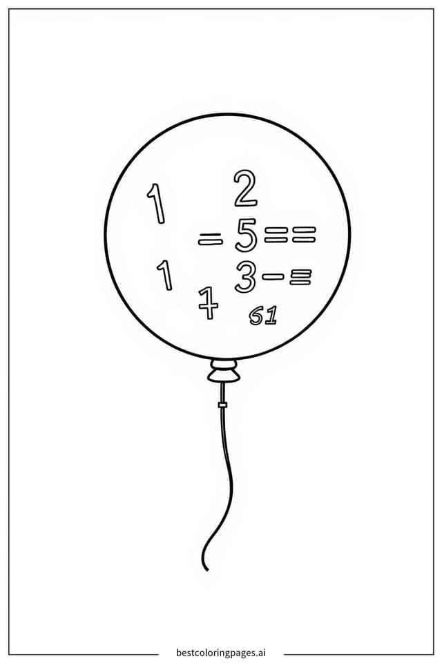 Fun with Subtraction Balloons Coloring Pages