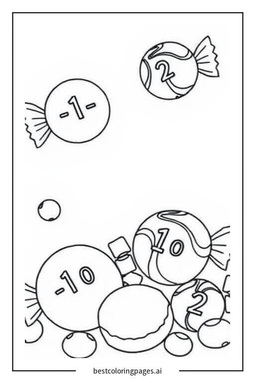 Basic Subtraction with Candies Coloring Pages
