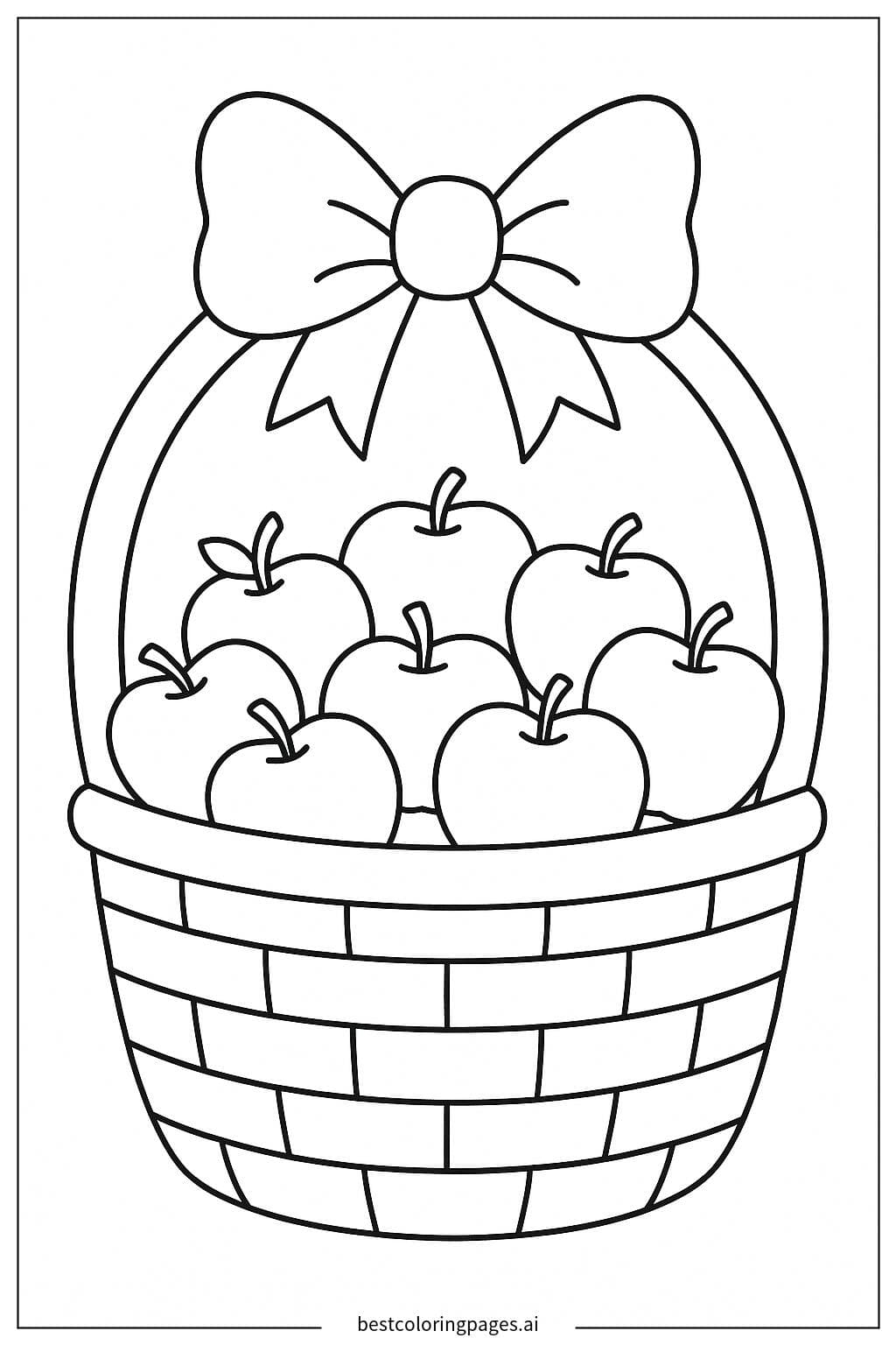 Korb mit Äpfeln und Schleife