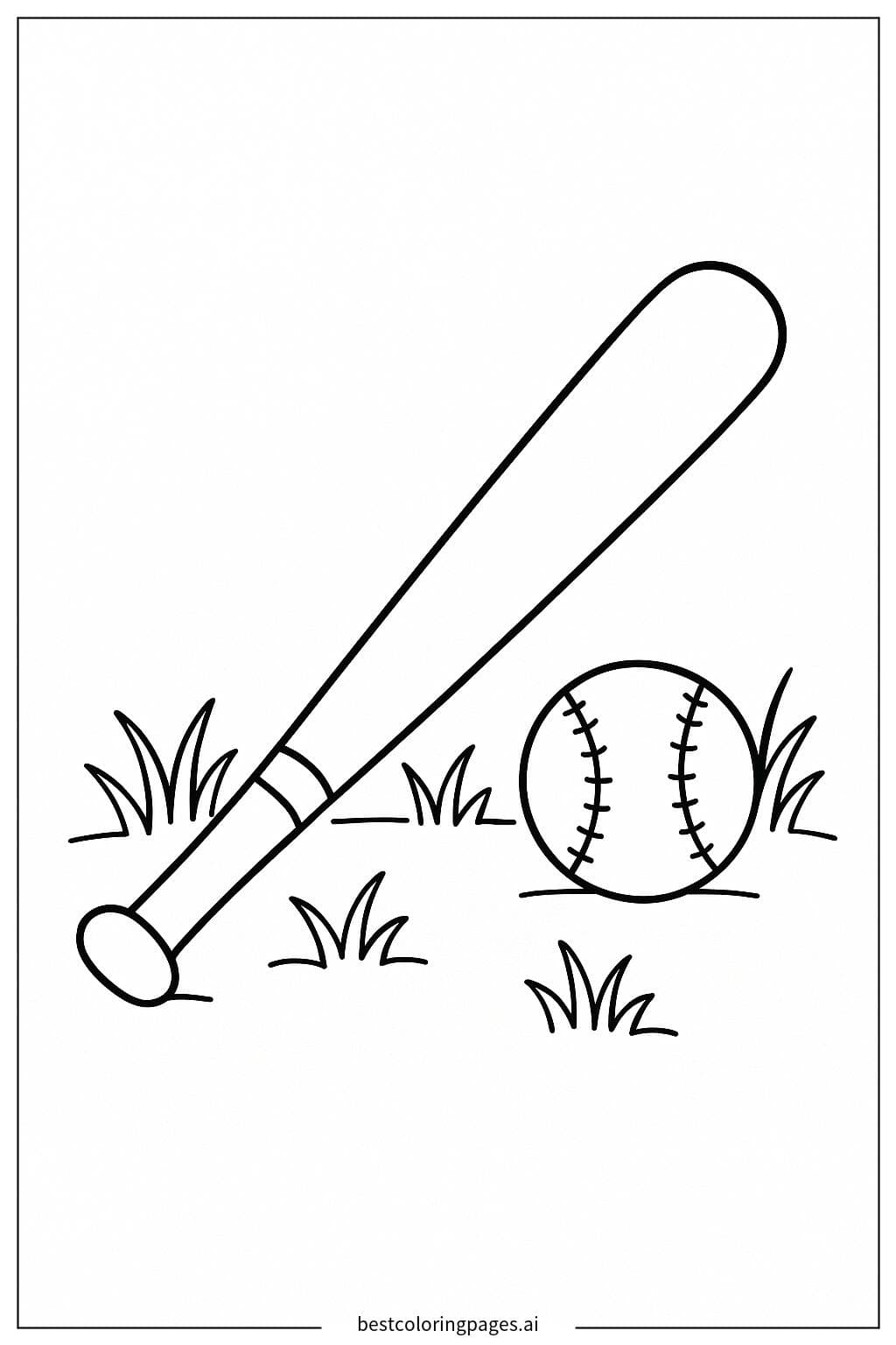 Taco e bola de beisebol em um campo de grama