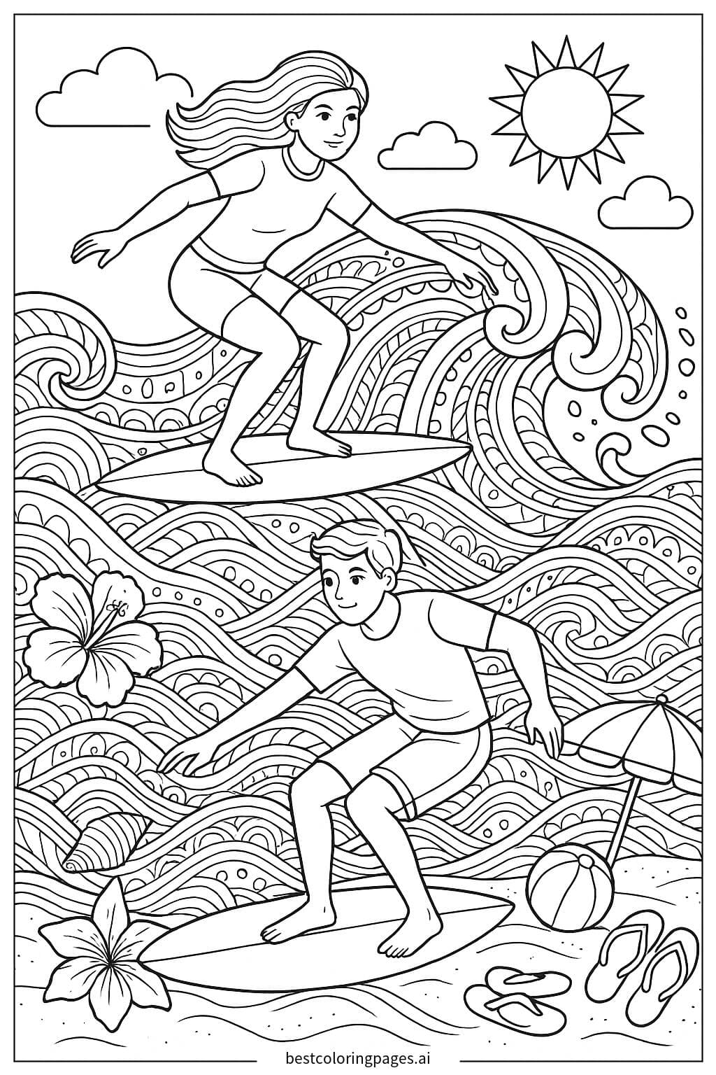 Strandszene mit Surfern
