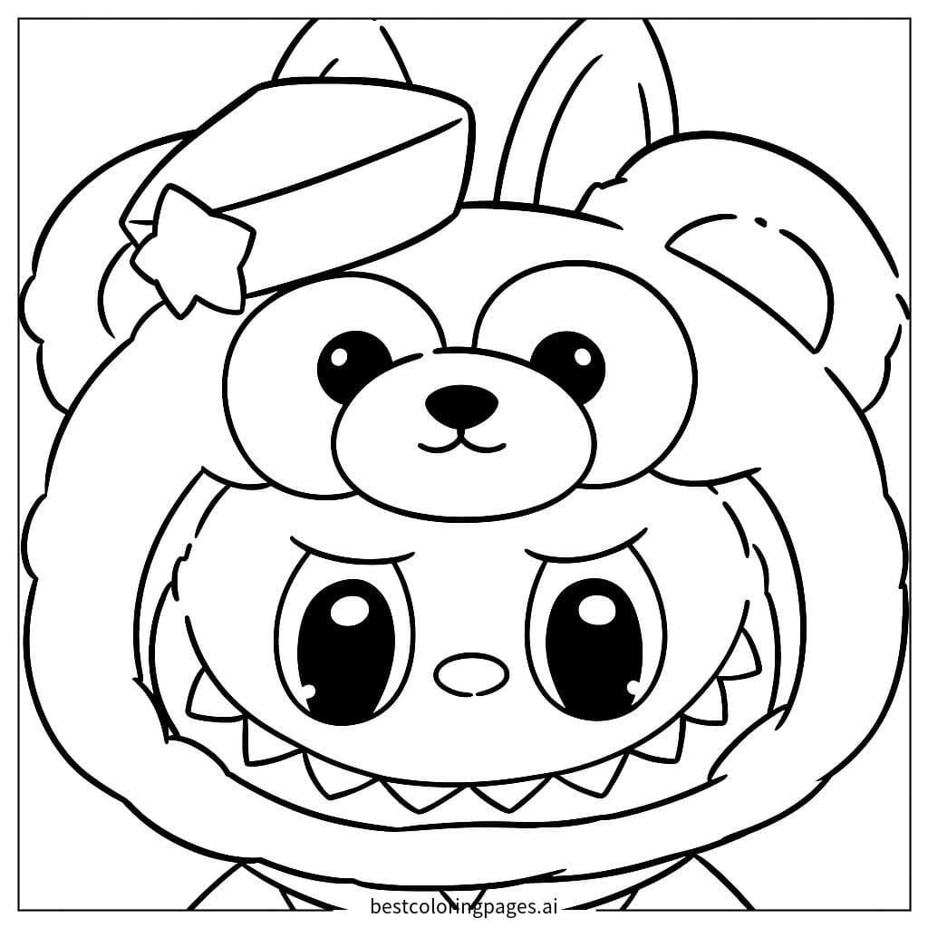 小熊装扮的Labubu