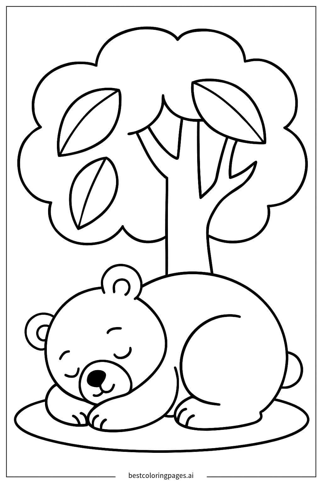 Desenhos de Urso dormindo embaixo de uma árvore para Colorir