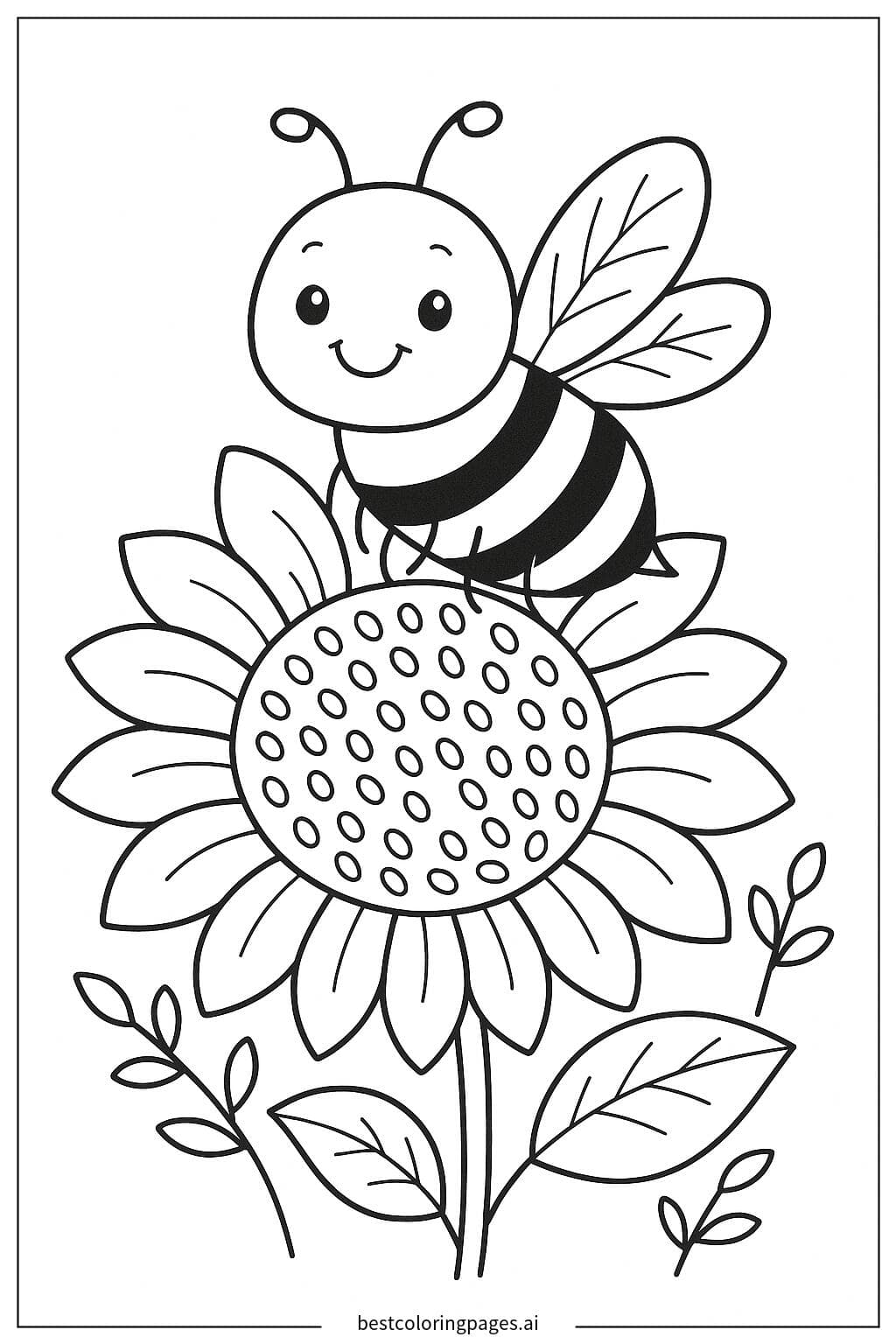 Happy Bee on a Sunflower