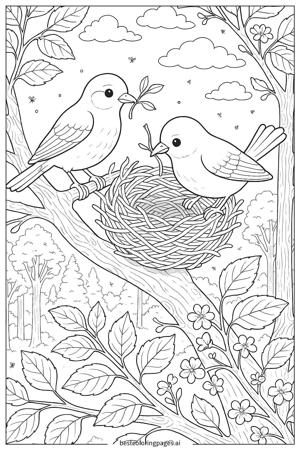 Birds Building a Nest