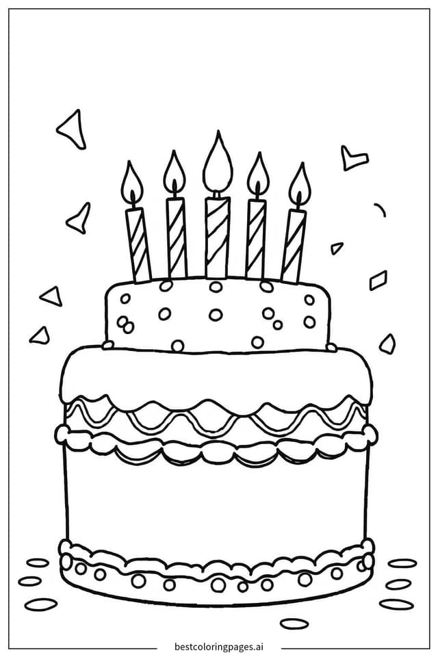 Dibujos de Pastel de Cumpleaños con Velas para Colorear